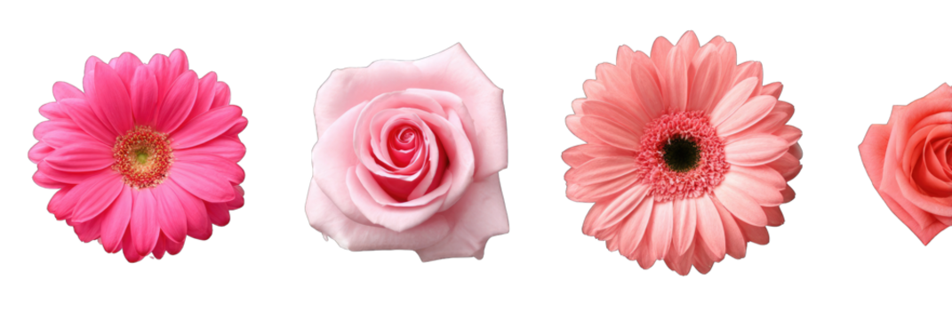 Three vibrant pink flowers, outlined, against a black background