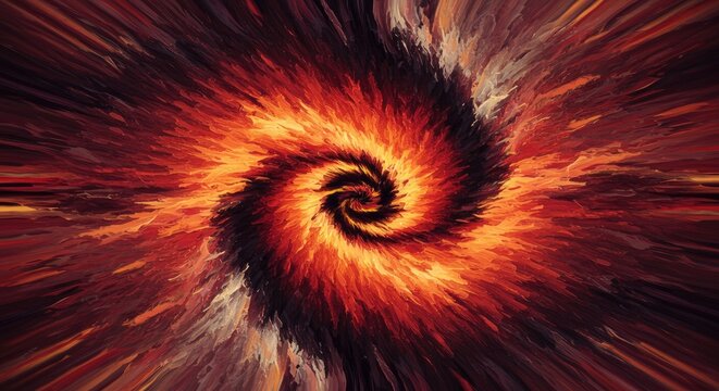 Abstract spiral explosion of fiery, textured colors