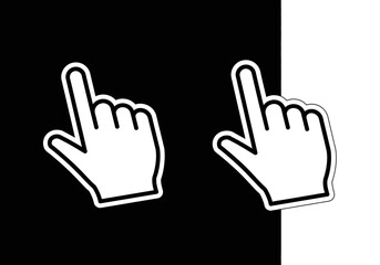 Fototapeta premium Two white hand cursors pointing upwards, set against contrasting black and white backgrounds.