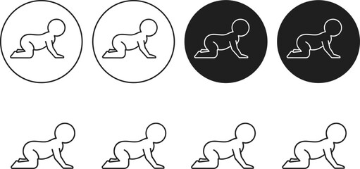 Baby crawling icons, vector illustration, child development, baby milestones, crawling baby, baby growth stages, baby movement, baby silhouette, baby pose