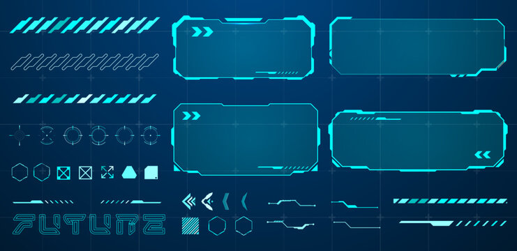 set futuristic interface element blue vector illustration
