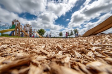 Obraz premium Playground surface with children playing in the background