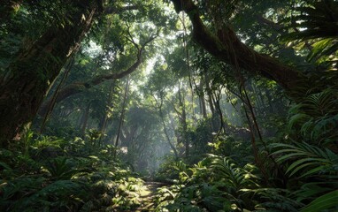 Lush tropical forest pathway