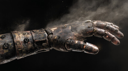 Fototapeta premium 工業的質感の機械の手が触れ合う瞬間表現構図
