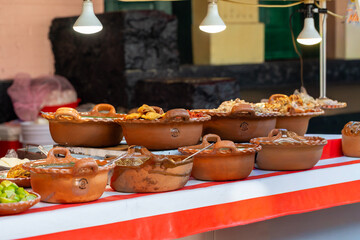 Traditional Mexican Clay Pots with Food