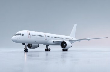 Obraz premium White jetliner on a light gray surface