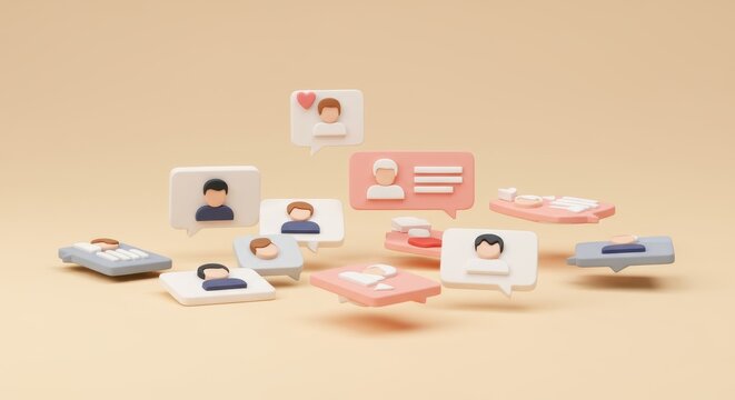 Abstract representation of online communication through minimalist icons and chat bubbles