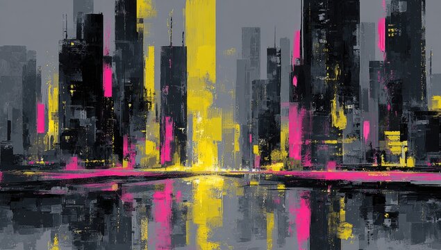Abstract cityscape at night, vibrant colors - Powered by Adobe
