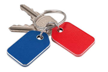 Two keys with blue and red tags
