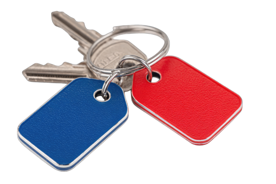 Two keys with blue and red tags - Powered by Adobe