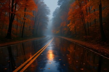 Landscape of Mirror Forest Ground Reflecting Golden Cinematic Sky
