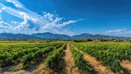 Naklejka premium Vineyard landscape under a vibrant sky (1)