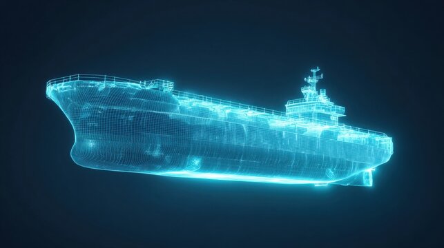 A ship is shown in a blue and green color