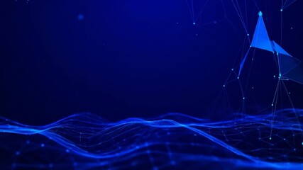 Dynamic blue digital wave background with interconnected network nodes and futuristic plexus - Powered by Adobe