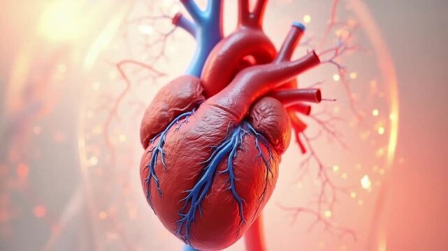 Human heart with glowing veins showcasing anatomy and blood circulation