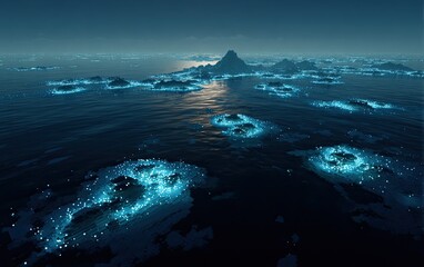 Night glow islands in a vast ocean