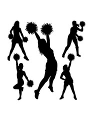 Silhouette of beautiful girl cheerleader sport supporter pose