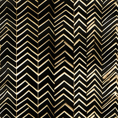 Intricate chevron pattern in black and gold creates a stunning design.