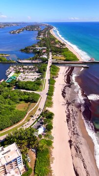 Vertical aerial video Boynton Inlet Florida east coast