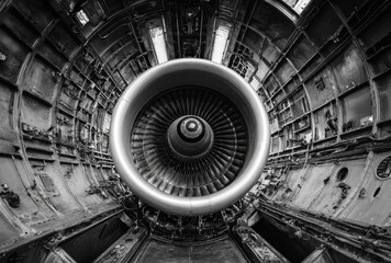 Obraz premium Futuristic underground tunnel with circular lighting and metallic walls, creating a high-tech atmosphere