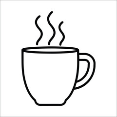 Hot Beverage Cup with Steam Black and White Line Art Vector Illustration of Coffee, Tea, or Cocoa Mug

