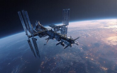Naklejka premium Space station orbiting Earth