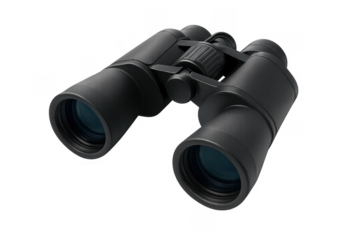 Black binoculars isolated on transparent background for easy integration