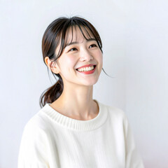 Naklejka premium 白いセーターの若い女性 生成AI 