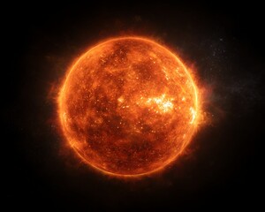Digital Rendering of a Fiery Star in Space