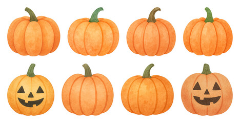PNG Whimsical pumpkins with smiling faces, element set on transparent background