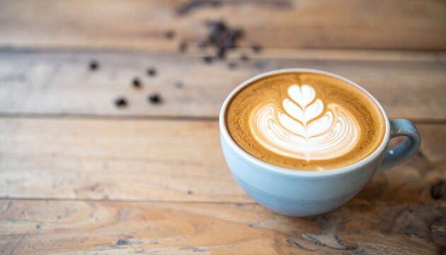 A Beautifully Crafted Latte with Heart Art on a Wooden Table - Powered by Adobe