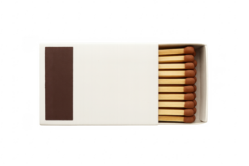 Open matchbox with matches on transparent background