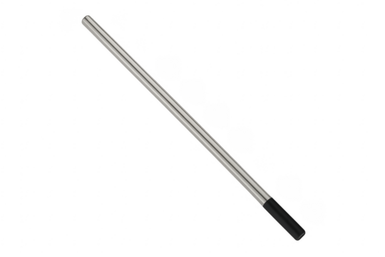 Reusable metal straw with black tip on transparent background
