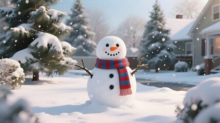 Obraz premium Happy Snowman in a Snowy Yard