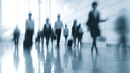 Group of Business Professionals Walking in a Modern Corporate Environment with Blurred Background
