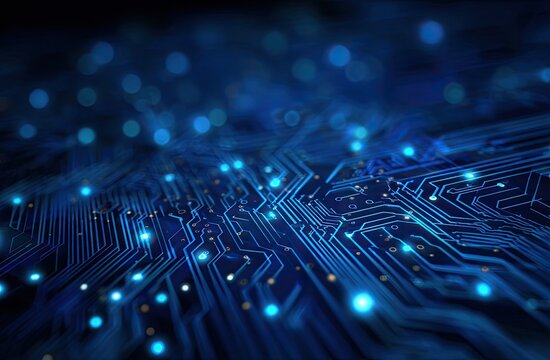 Abstract close-up of glowing circuit board
