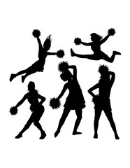 Silhouette of beautiful girl cheerleader sport supporter pose