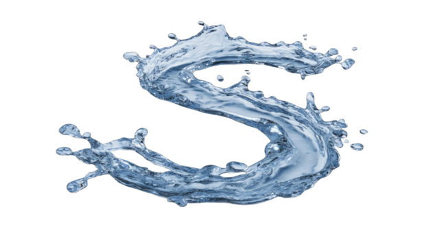 A stylized, flowing letter "S" formed from splashing water - Powered by Adobe