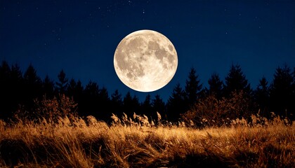 秋の夜空と満月のミニマル風景
