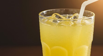 Glass of fresh orange juice with a white straw.