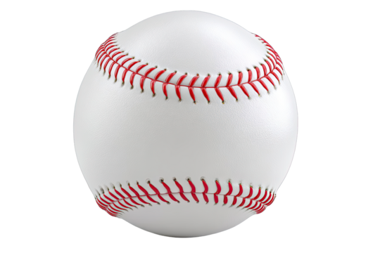 Close-up of a baseball.  White sphere with red stitching