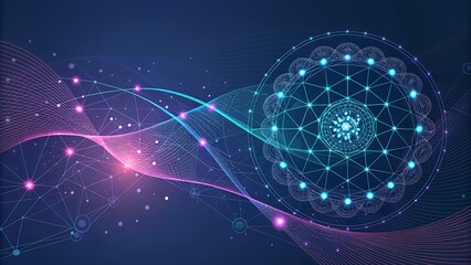 Elegant Technology Background with Binary Code, Data Transfer Effects, and Neon Blue Waveforms on Gradient Digital Backdrop