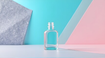 Elegant perfume bottle design with vibrant colors and minimalist background for beauty products
