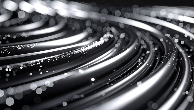 Abstract metallic strands with sparkling particles create a dynamic and futuristic visual effect.