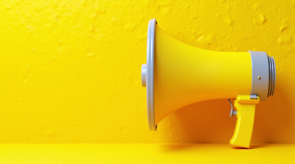 A vibrant yellow megaphone against a textured yellow background, with plenty of empty space for adding text or a message