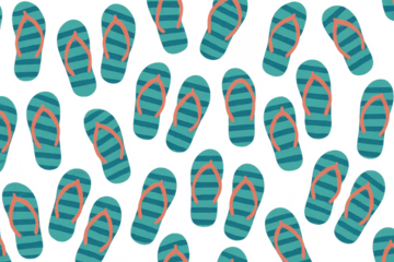 Seamless pattern of teal and orange striped flip-flops on transparent background
