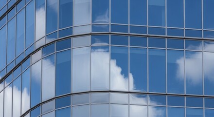 Blue Glass Curtain Wall Reflecting Clouds and Sky