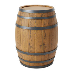 Obraz premium Wooden Barrel with Metal Hoops, Classic Rustic Storage Container, Isolated on White or Transparent Background