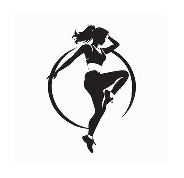 Female Zumba Dancer Vector Logo in Energetic and Sporty Style on white background