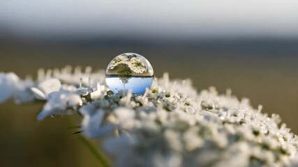 Capturing Nature's Reflection: A Serene Timelapse of a Water Droplet on a Delicate Queen Anne's Lace - Powered by Adobe